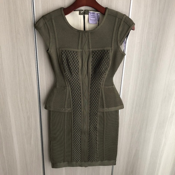 Herve Leger Astrid Olive Peplum Bandage Dress NWOT - Picture 4 of 8